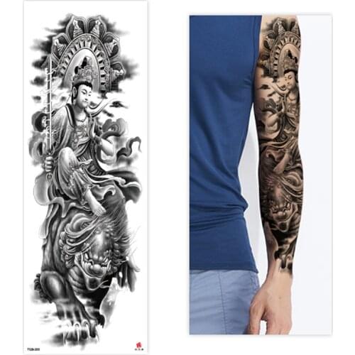 Large Arm Sleeve Tattoo Buddha Lord Sword Waterproof Temporary Tatto Sticker Shakyamuni Flower Body Art Full Fake Tatoo Men