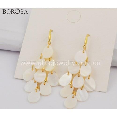 BOROSA 5Pairs Teardrop Natural White Shell Drop Earring Handmade Shell Dangle Earrings Summer Jewlry Fashion for Women WX1082