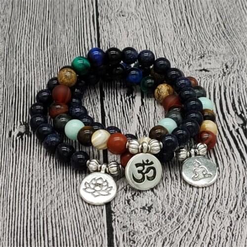 Natural Stone Universe Galaxy Lotus OM Bracelet For Women Solar System Yoga Tree Life Eight Planets Bracelet Men Jewelry Gift