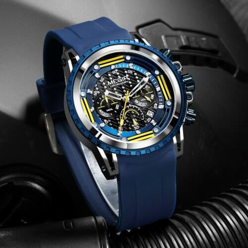 MEGIR 2021 New Blue Sport Mens Wrist Watches Men Fashion Waterproof Luminous Chronograph Army Military Quartz Watch Man Timer