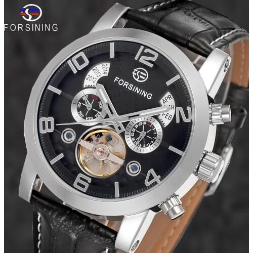 Forsining 5 Hands Tourbillion Fashion Wave Dial Design Multi Function Display Men Watches Top Brand Luxury Automatic Watch Clock