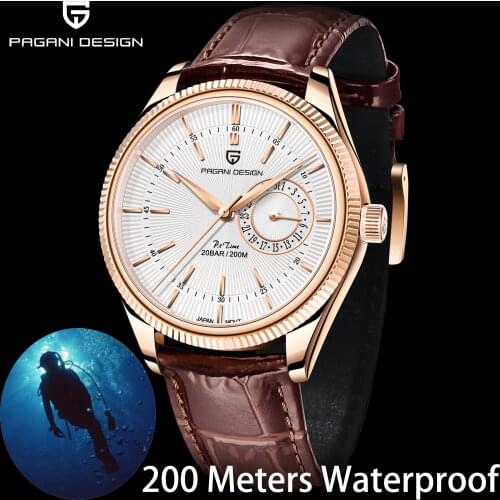 PAGANI Design Mens Quartz Watches Top Brand Sapphire Lens Luxury Watches Mens Fashion Leather Strap 200m Waterproof Wristwatch