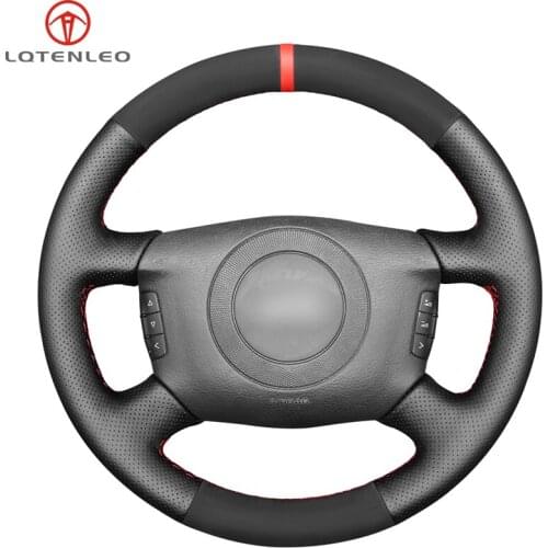 LQTENLEO Black Genuine Leather Suede Steering Wheel Cover for Audi A6 1999-2004 A3 2000-2003 A4 A8 1998-2001 Allroad 2001-2005