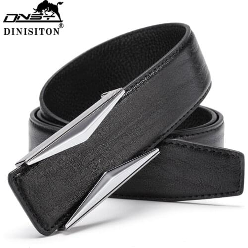 DINISITON Soft Leather Belt For Men High Quality Gold And Sliver Buckle Smooth Belts Genuine Leather Cowhide Male Strap LU567