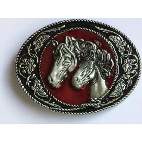 Double Horsehead Western Belt Buckle