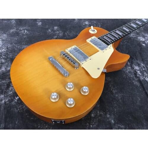 Lvybest electric guitar lemon color see thru wood grain,maple board top, one piece mahogany body and neck, chrome parts