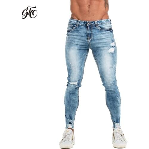 Gingtto Skinny Jeans Men Slim Fit Ripped Mens Jeans Big and Tall Stretch Blue Men Jeans for Men Distressed Elastic Waist zm63