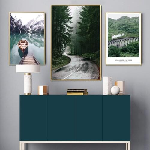 Mountain Bridge Reflection Picture Nature Scenery Scandinavian Poster Nordic Decoration Print Landscape Wall Art Canvas Painting
