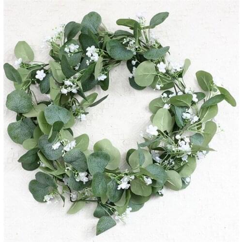 1 Piece Artificial Garland Lifelike Plastic Green Vine Leaves Wreath Decoration For Front Door Wedding Engagement Party Events