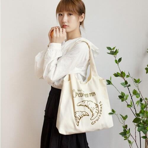 Korea Ins Canvas Bag Women Shoulder Vest Bag Large Reusable Shopping Bag Beige Bread Biscuits Design Tote Bag Handbag Schoolbag