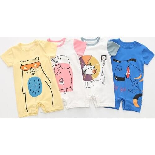 Summer Rompers Baby Short Sleeved Boxer Romper Infant Baby Boy Girl Cartoon Animal Cotton Rompers Jumpsuit Clothes
