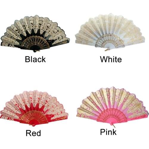 Hot Fashion ChineseSpanish Style Dance Wedding Party Lace Silk Folding Hand Held Flower Fan For Stage Performances bearable