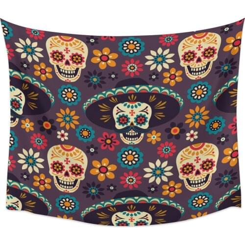 Mexico Skull And Crossbones Flowers Tapestry Wall Hanging Wall Art Bedroom Painting Tapestry Wall Home Decor Dorm Decor Yoga Mat