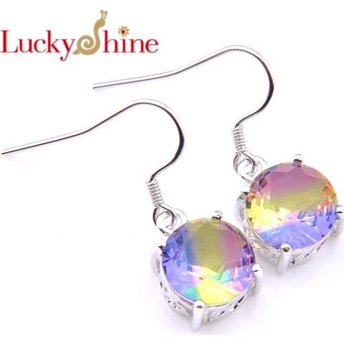 Luckyshine Fashion Elegant Jewelry Round Bi Colored Tourmaline Gems Silver Wedding Earrings Holiday Colored Dangle Hook Earring