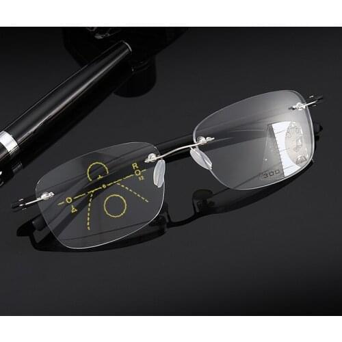 Seemfly Men Women Progressive Multifocal Reading Glasses Smart Zoom Anti Blue Light Presbyopic Eyeglasses Rimless Eyewear Unisex