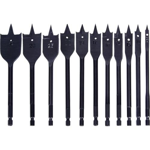 11Pcs 6-32mm Flat Drill Long High Carbon Steel Wood Flat Drill Set Woodworking Spade Drill Bits Durable Woodworking Tool Sets