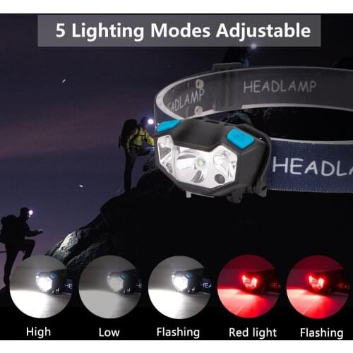 USB Charging Headlight Sensor Light Mode Headlamp 5 Light Modes 60° Rotation LED Lighting for Camping/Hiking ForeHead Lamp