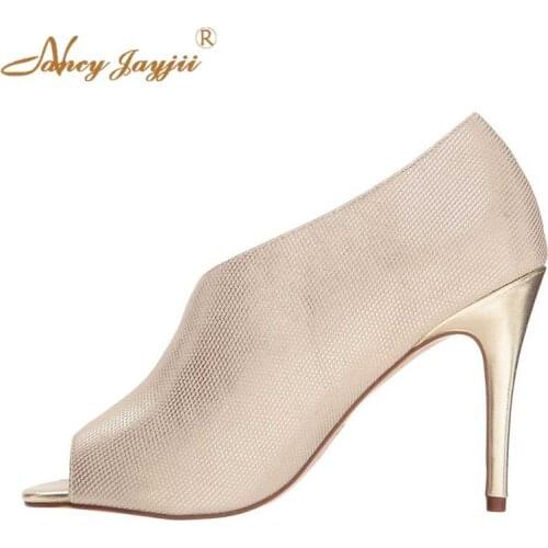 Nancyjayjii Gold Open Side Designer Stilettos Glitter Upper Peep Toe Pumps Golden Thin High Heels Party Elegant Women Shoes