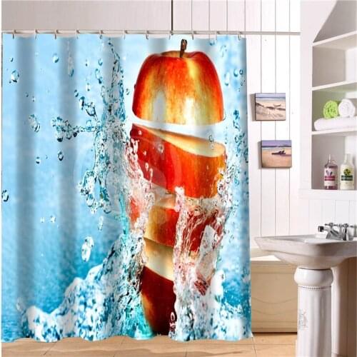 New Custom Fresh Fruits Apple In Water Modern Shower Curtain Polyester Fabric Printing Bathroom Curtain Waterproof With Hook