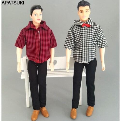 1:6 Boy Doll Clothes Plaided Shirt & Black Pants Trousers For Ken Doll Clothes For Barbies Boyfriend Ken Prince Doll Accessory