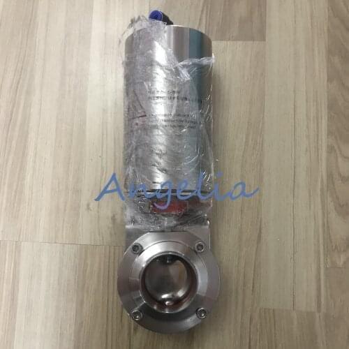 1-1/4" Welding OD 32mm Pneumatic Sanitary Butterfly Valve Stainless Steel 304 Actuator Single Acting