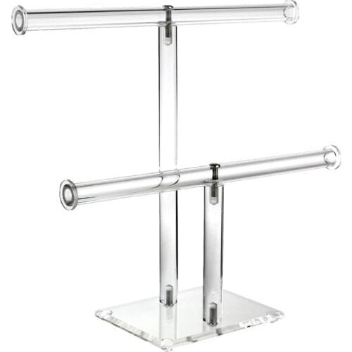 Clear Acrylic Round Bracelet Display Holder 2 Tier T-Bar Jewelry Display Bracelet Display Holder Stand Display Organizer