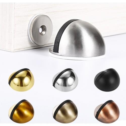 Stainless Steel Rubber Door Stopper Non Punch Sticker Hidden Door Holder Catch Floor Mounted Nail-free Door Stop Door Hardware
