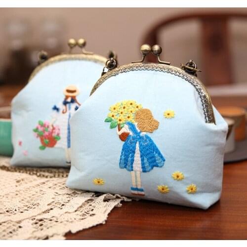 Needlework DIY Flower Embroidery Kit of Portable Bag Pattern Printed Cross Stitch Handcraft Set Handmade Sewing Art Craft Gift