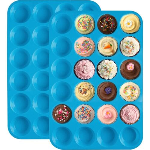 Mini Muffin Cup 24 Hole Silicone Soap Cookies Cupcake Bakeware Mini Cake Pan Tray Mould Home DIY Cake Baking Tool Mold