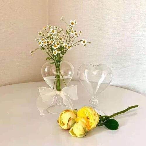 Flower Glass Vases Creative Heart-Shaped Ribbon Wazony Adornos Para Casa Hydroponic Glassware Jarrones Decorativos Home Decor