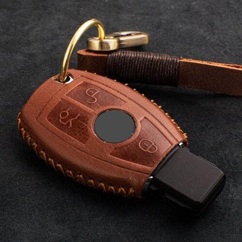 Genuine Leather Car Key Bag Case Cover Key Holder Chain For Mercedes BENZ W203 W210 W211 W124 W202 W204 AMG