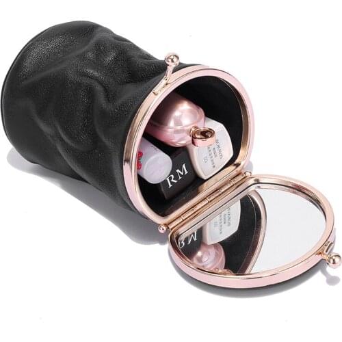 Make up bag small portable leather mini perfume to receive pocket makeup pocket toiletry ladies cosmetic hand bags with mirror