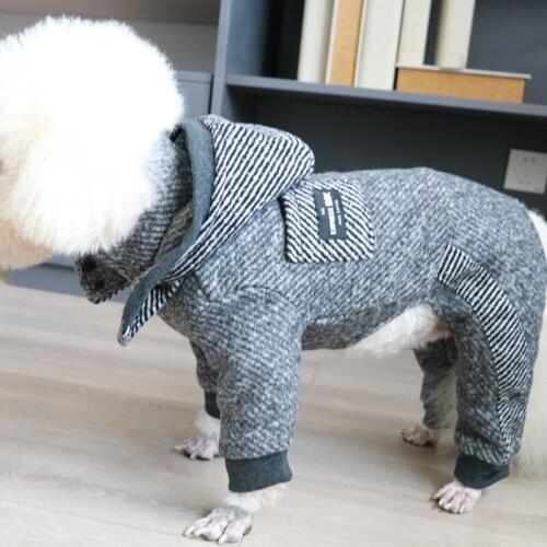 Pet Dog Winter Clothes Warm Thicken Woollen Zipper Jumpsuit Puppy Jacket Hooded Overalls For Small Dogs Chihuahua Poodle Coat