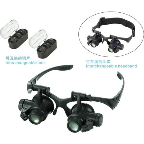 10X 15X 20X 25X Adjust Lens Watch Repair Magnifier 2 LED Eye Loupes Jewelry Watch Repair Tools Magnifying Glasses With Box