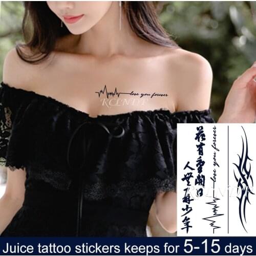 Waterproof Temporary Juice Tattoo Sticker Heart Rate Graph Totem Chinese Proverb Flash Tatoo Fake Tatto Body Art for Men Women