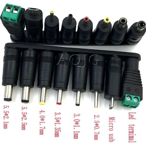 1 lot 8pcs DC Power Jack 5.5 x 2.1mm Female To 5.5*1.7mm 4.8 2.5 2.1 0.7 3.5 4.0*1.35mm micro usb termimal Male Plug AQJG