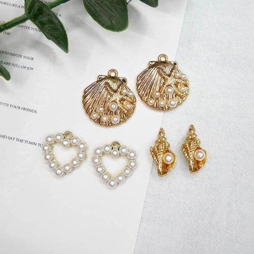 10pcs/lot Vintage Conch Pearl Love Shell Charms Enamel Charms For Jewelry Making DIY Bracelet Necklace Pandent Wholesale