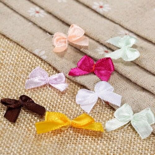 100Pcs Satin Ribbon Flowers Bows Appliques Wedding DIY Hair Clip Craft Clothes Sewing Dessert Packing Gift Decoration Mix Colour