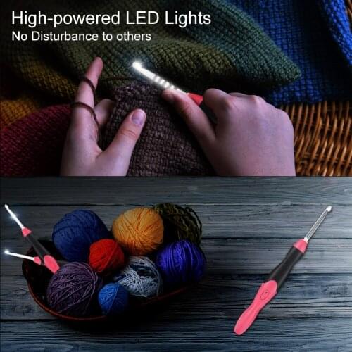 11 In 1 USB LED Light Up Purple Crochet Hooks Knitting Needles Set Weave Tool Kit Useful Sewing Accessories Sewing Tools