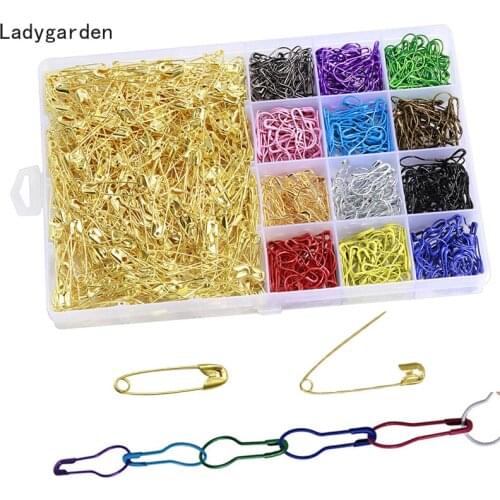 1100PCS 30MM Gourd Shape Safety Pins Metal Clips Knitting Cross Stitch Marker Tag Pin Clip for DIY Clothing Kit with Storage Box