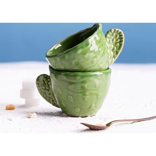 2pcs Mini Ceramic Creative Cactus Design Coffee Cup Espresso Mug 100ML