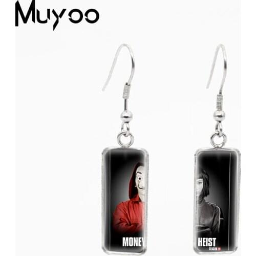 2020 New La Casa De Papel Movie Rectangle Fish Hook Earrings Money Heist Characters Stainless Steel Dangles Earrings