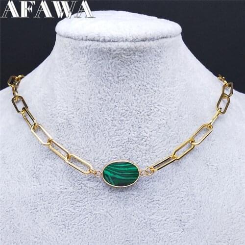 2021 Fashion Stainless Steel Malachite Choker Necklace for Women Gold Color Necklace Charms Jewelry cadena NZ1S02