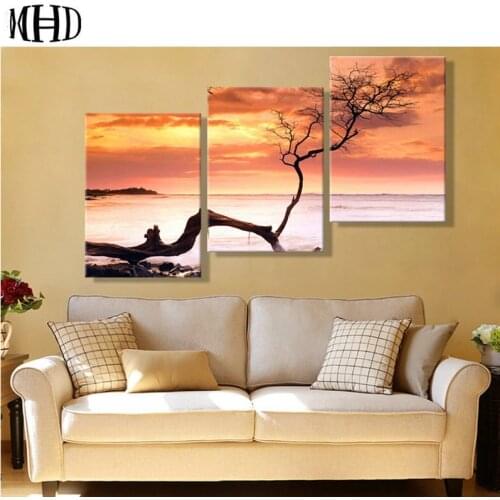 Scenery Tree 3D Diamond Painting Sunset, Full / Square / Round Diamond DIY Diamond Embroidery Living Room Decor Mosaic Set of 3