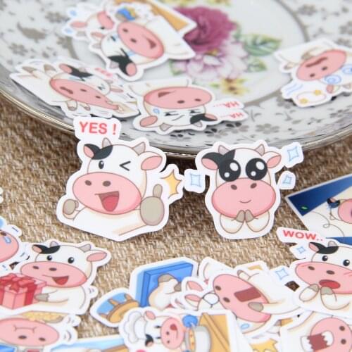 40pcs Waterproof Cartoon Cow Scrapbooking Stickers for Diary Photo Albums Laptop Mug Cup Deco Hydro Flask