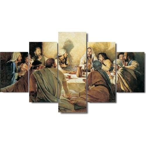 5 Panel Last Supper Paintings Framed Canvas Print Classic Wall Art Modular Picture for Living Room Home Decoration