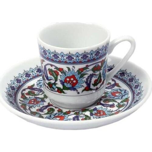 6 Pieces Turkish Coffee Cup, Espresso Cup, With Plate, Authentic, Traditional, Patterned, Topkapı Palace Motif Ceramic Cup