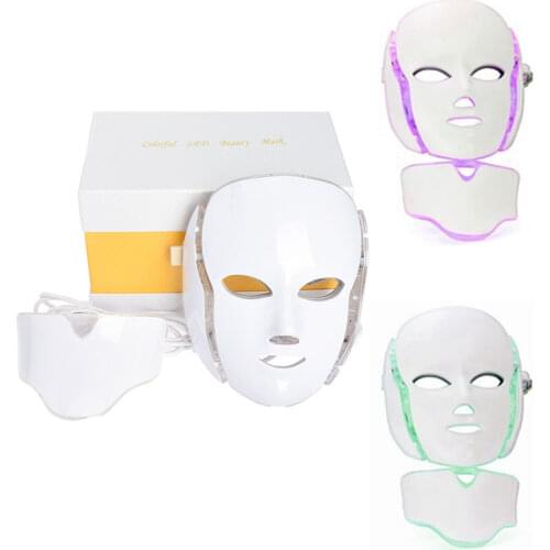 7 Colors Light LED Facial Mask Therapy Beauty Machine With Neck Skin Rejuvenation Face Care Spa Anti Acne Whitening Instrument