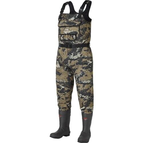 Bassdash Bare Camo Neoprene Chest Fishing Hunting Waders for Men with 600 Grams Insulated Rubber Boot Foot in 8 Sizes