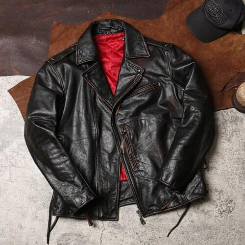 2020 Retro American Style Bikers Jacket Large Size 6XL Genuine Thick Cowhide Winter Slim Fit Motorcycle Leather Coat